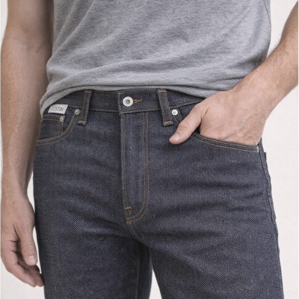 Gustin Men's Black & White Herringbone Slim Straight Jeans